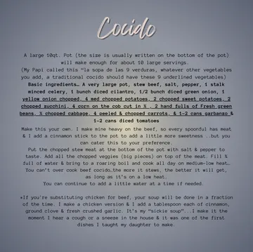 Picadillo De Res recipe page from 2026 calendar showing ingredients and cooking steps